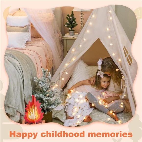 Kids-Teepee-Tent with Lights & Campfire Toy & Carry Case Cotton Canvas Toddler - Picture 5 of 7